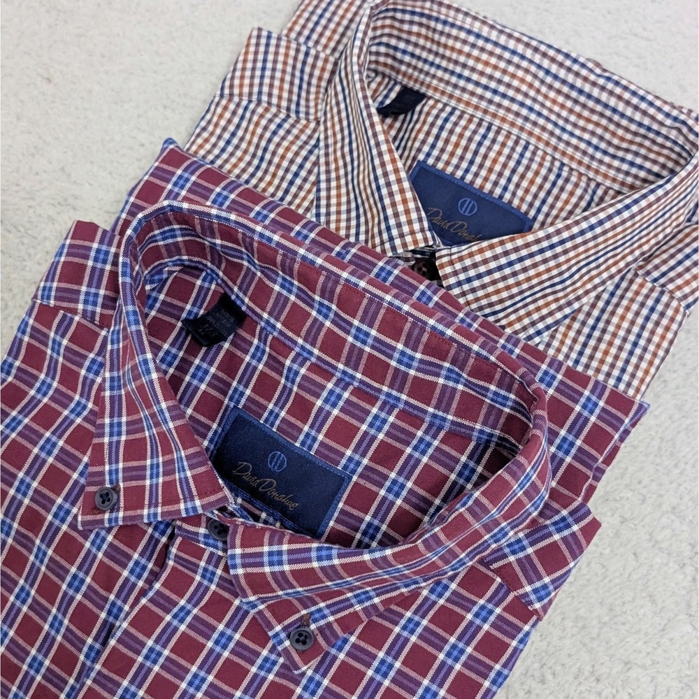 2 Pack! David Donahue Dress Button Shirt Mens XL 17.5 Multicolor Check Fusion